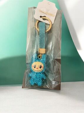 Sparkly Blue with Cute Character Bag Charm Labubu Inspired